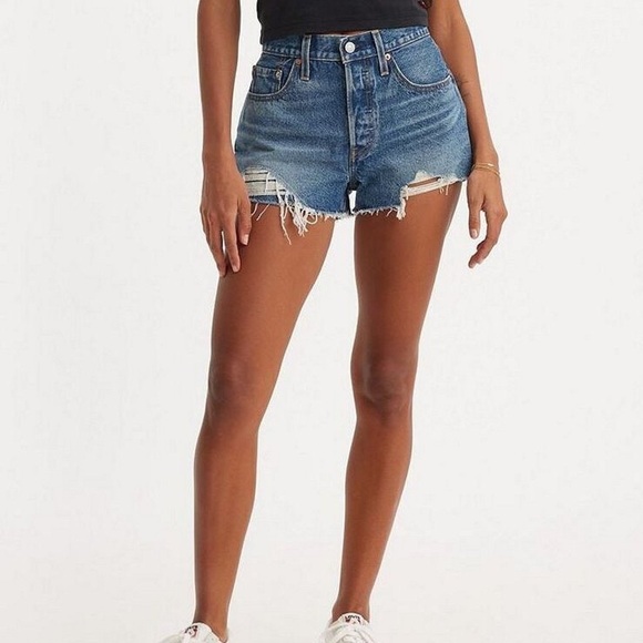 Levi's® 501 Original High Rise Distressed Hem Cut Off Shorts - Size 27 - Picture 1 of 2